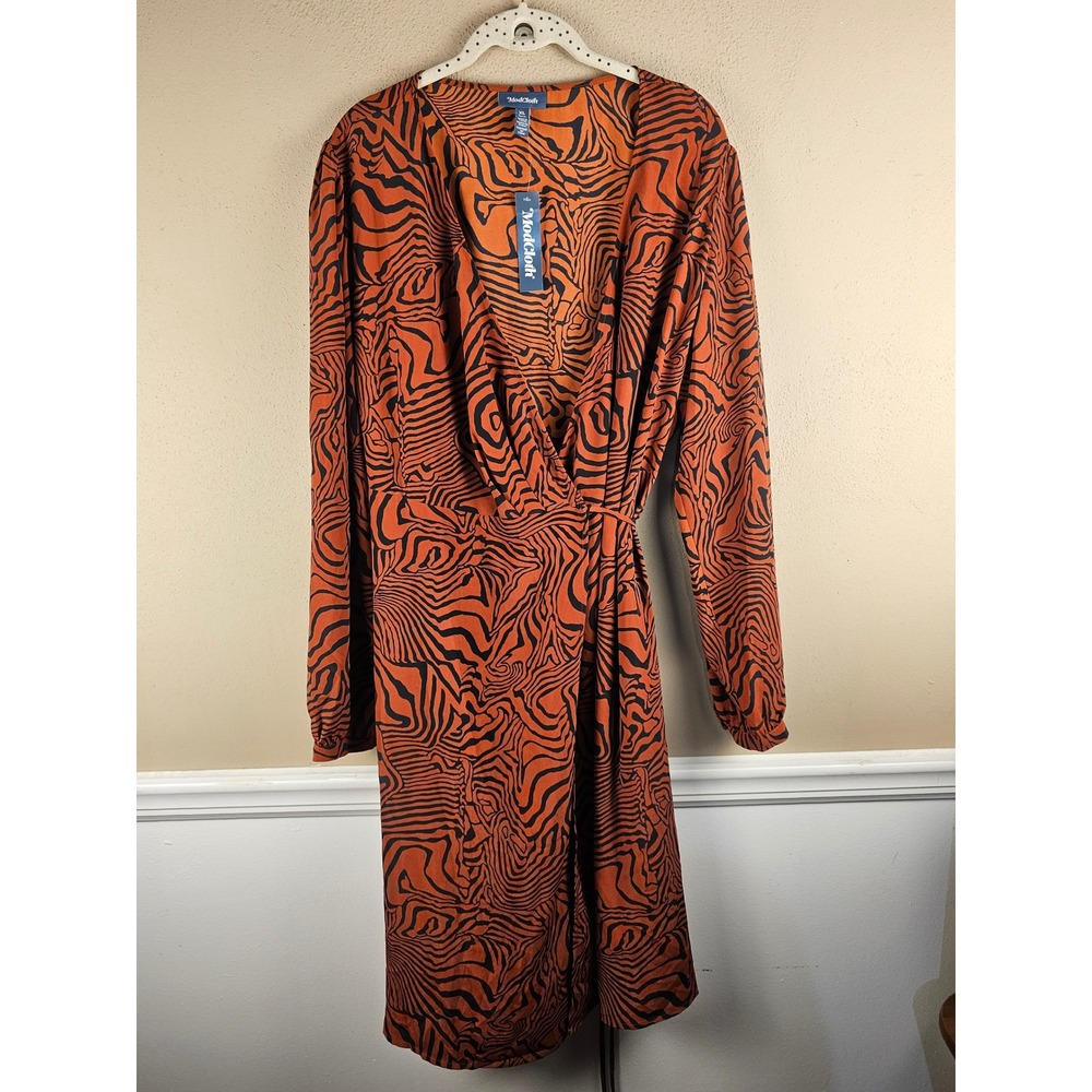 NWT Modcloth Womens Rust Orange Zebra/Tiger Passionate Print Wrap Dress XL